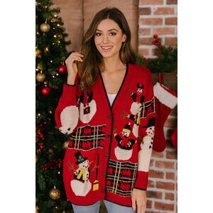 VTG 80s Snowman Cardigan Sweater Womens Sz S Design Options Philip & Jane Gordon